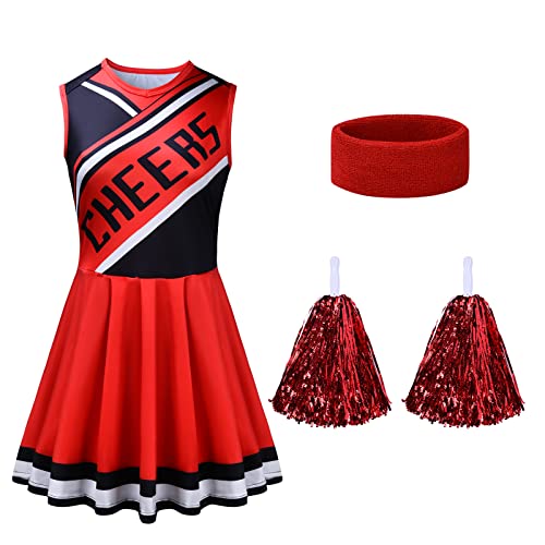 Aomig Cheerleader Kostüm Damen, Fancy Dress Uniform mit Pompons und Stirnband, High School Cheerleader Kostüm für Halloween Party Verkleidung Karneval von Aomig