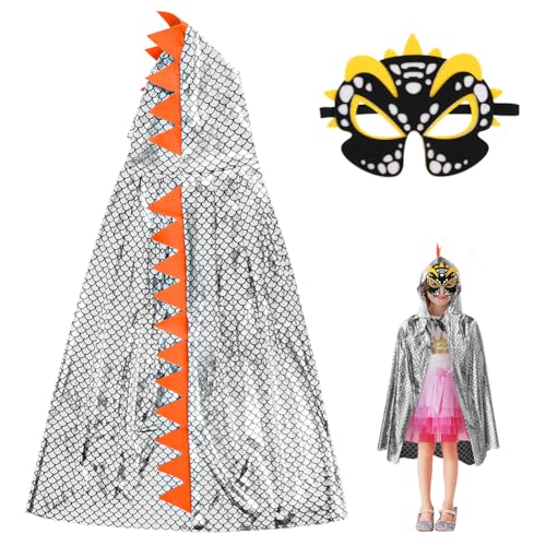 Aomig Dinosaurier Umhang 2Pcs Cosplay Köstum Cape Kinder Dino Mask Drachen Mantel Kleidung Dino Kostüm Kapuzenumhang Umhang Verkleidung Jungen Mädchen Rollenspiel Karneval Halloween (110cm, Silber) Aomig Dinosaurier Umhang 2Pcs Cosplay Köstum Cape Kinder Dino Mask Drachen Mantel Kleidung Dino Kostüm Kapuzenumhang Umhang Verkleidung Jungen Mädchen Rollenspiel Karneval Halloween (110cm, Silber) von Aomig