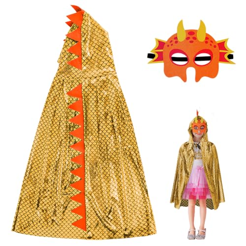 Aomig Dinosaurier Umhang 2Pcs Cosplay Köstum Cape Kinder Dino Mask Drachen Mantel Kleidung Dino Kostüm Umhang Verkleidung Jungen Mädchen Rollenspiel Karneval Halloween Cosplay Themenparty(110cm, Gold) Aomig Dinosaurier Umhang 2Pcs Cosplay Köstum Cape Kinder Dino Mask Drachen Mantel Kleidung Dino Kostüm Umhang Verkleidung Jungen Mädchen Rollenspiel Karneval Halloween Cosplay Themenparty(110cm, Gold) von Aomig