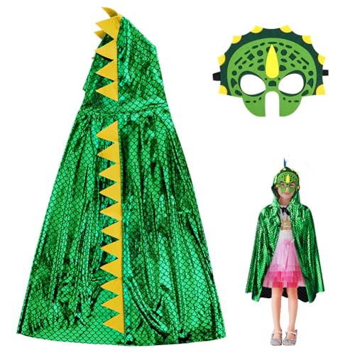 Aomig Dinosaurier Umhang 2Pcs Cosplay Köstum Cape Kinder Dino Mask Drachen Mantel Kleidung Dino Kostüm Umhang Verkleidung Jungen Mädchen Rollenspiel Karneval Halloween Cosplay Themenparty(110cm, Grün) Aomig Dinosaurier Umhang 2Pcs Cosplay Köstum Cape Kinder Dino Mask Drachen Mantel Kleidung Dino Kostüm Umhang Verkleidung Jungen Mädchen Rollenspiel Karneval Halloween Cosplay Themenparty(110cm, Grün) von Aomig