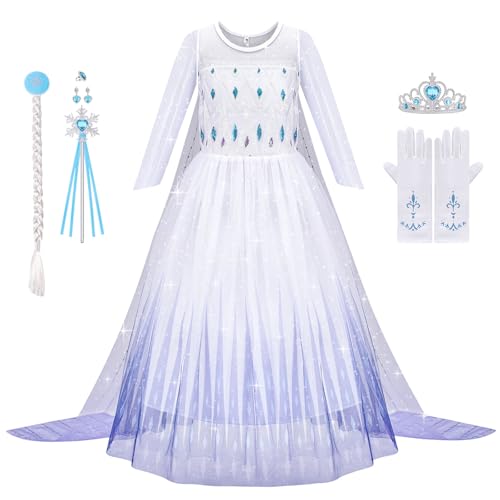 Aomig Elsa Princess Costume Kinder 6Pcs Prinzessin Dress Up for Girl Mädchen Kostüm Kleid mit Krone Ohrringe Perücke Handschuhe Halskette Fancy Dress Cosplay Party Halloween Role Play Masquerade 130cm Aomig Elsa Princess Costume Kinder 6Pcs Prinzessin Dress Up for Girl Mädchen Kostüm Kleid mit Krone Ohrringe Perücke Handschuhe Halskette Fancy Dress Cosplay Party Halloween Role Play Masquerade 130cm von Aomig