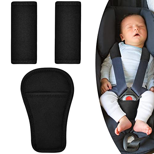 Aomig Gurtpolster Kinder, 3 Pads Set Gurtschutz Auto Sicherheitsgurt Schulterpolster, Schwarz Universal Gurtschoner & Gurtpolster Gurtbezüge für Babyschale, Kinderwagen, Buggy & Autositz von Aomig