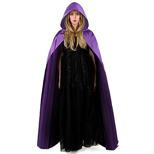 Aomig Lila Umhang, Vampir Umhang Jedi Mantel, Mittelalter Umhang mit Kapuze für Erwachsene Unisex, Scream Kinder Cape Kostüm Halloween Costume Maskerade, Familienfeier, Karneval Cosplay von Aomig