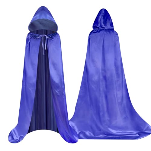 Aomig Kind Umhang Sensenmann Vampir Umhang Mittelalter Umhang mit Kapuze für Kinder Unisex Scream Junge Mädchen Cape Halloween Costume Maskerade Familienfeier Karnevalkostüm Cosplay Party (Blau-100cm) von Aomig