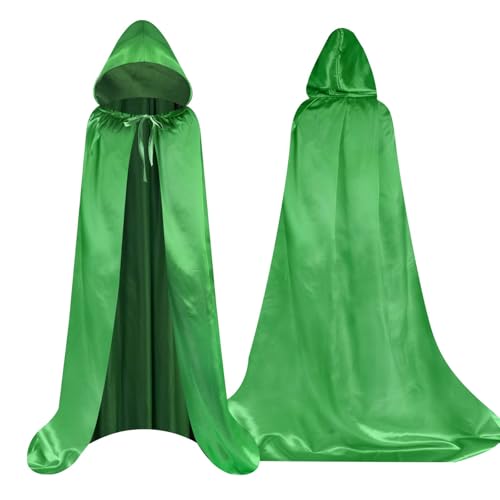 Aomig Kind Umhang Sensenmann Vampir Umhang Mittelalter Umhang mit Kapuze für Kinder Unisex Scream Junge Mädchen Cape Halloween Costume Maskerade Familienfeier Karnevalkostüm Cosplay Party (Grün-100cm) von Aomig