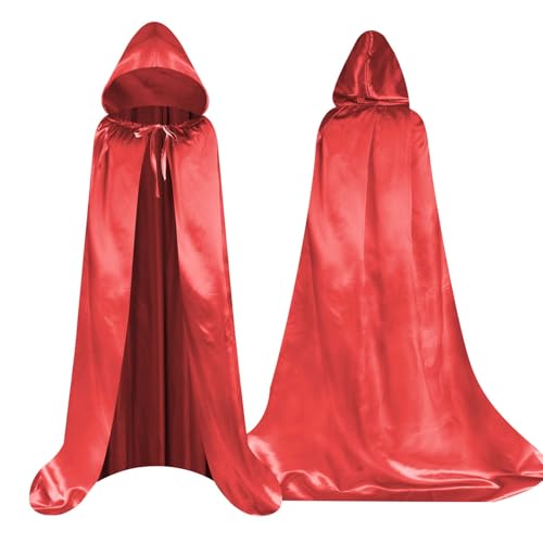 Aomig Kind Umhang Sensenmann Vampir Umhang Mittelalter Umhang mit Kapuze für Kinder Unisex Scream Junge Mädchen Cape Halloween Costume Maskerade Familienfeier Karnevalkostüm Cosplay Party (Rot-100cm) von Aomig