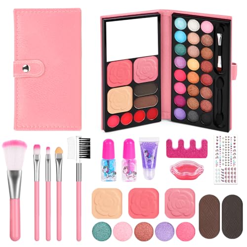 Aomig Kinderschminke 44 Pcs Kinderschminke Set Schminke Kid Schminkkoffer Make Up Waschbares Sicheres Ungiftiges Schminkset Spielzeug Mädchen Geeignet Weihnachten Geburtstag Karnevalsgeschenke Girl von Aomig