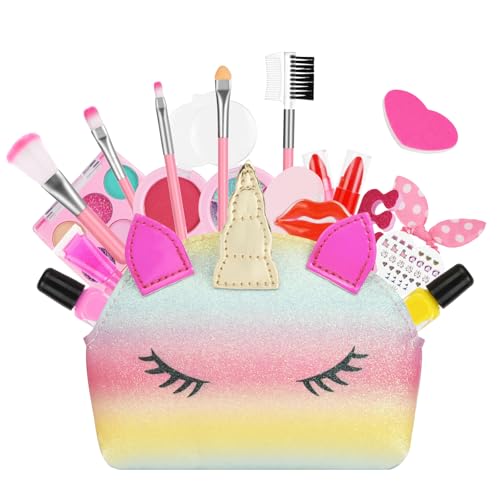 Aomig Kinderschminke Mädchen 29 PCS Waschbar Kosmetikset Schminkfarben Prinzessin Make Up Spielzeug mit Nagellack Lippenstift Schminkkoffer Mini Spielzeug Halloween Weihnachts Geburtstags Geschenk (C) von Aomig