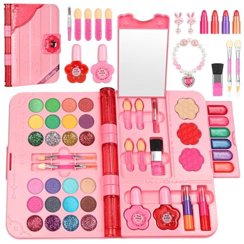 Aomig Kinderschminke Set Mädchen 34PCS Waschbar Kosmetikset 28Farben Prinzessin Makeup Spielzeug Schminkkoffer Alter 4-12 Rollenspiel Spielzeug Halloween Weihnachts Geburtstags Geschenk Mädchen (Lila) von Aomig