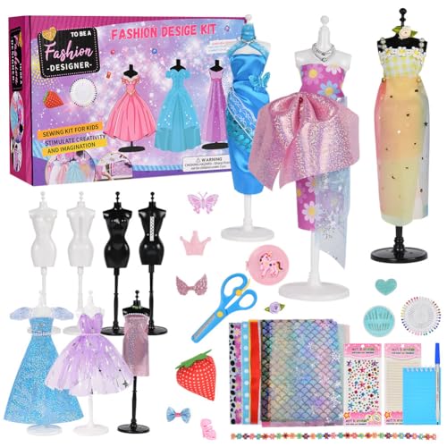 Aomig Modedesign Mädchen, Fashion Designer Studio Bastelset Kinder, DIY Kunst und Bastelset Nähsets Lernspielzeug mit 4 Mannequins, 600PC+ DIY Sewing Crafts Geschenke Mädchen 6-12+ Jahre von Aomig