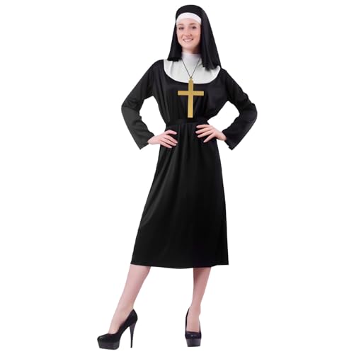 Aomig Nonnen Kostüm Nonne Kloster Schwester Mittelalter Kostüm Damen Religiös Vikare Schwarz Kostüm Outfit mit Nonnenhaube Halskette Nonnenkleid Geeignet für Halloween Karneval Mottoparty Cosplay(M) von Aomig