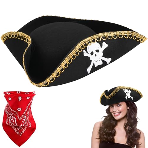 Aomig Piratenhut Set 2Pcs Verbessertes Piraten Kostüm Piratenkopftuch Hut Pirat Fashion Piraten Piratentuch Piraten Pirat Piraten Mütze Seeräuber Hut Piratenset Halloween Karneval Cosplay (B-Schwarz) Aomig Piratenhut Set 2Pcs Verbessertes Piraten Kostüm Piratenkopftuch Hut Pirat Fashion Piraten Piratentuch Piraten Pirat Piraten Mütze Seeräuber Hut Piratenset Halloween Karneval Cosplay (B-Schwarz) von Aomig