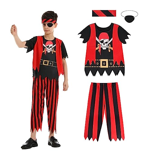 Aomig Piratenkostüm Kinder, 4 Pcs Piraten Kostüm Zubehör Piratenkopftuch Pirat Augenklappe Piratentuch, Piratenkostüm Männer Piraten Kinder Verkleidung Piratenset für Halloween Karneval Cosplay(XL) von Aomig