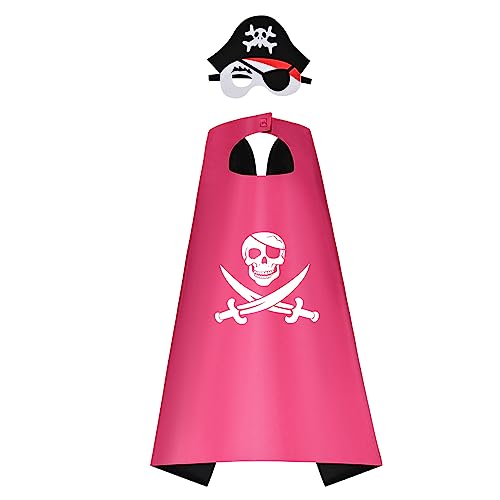 Aomig Piratenumhang Kinder, Kinderkostüm Cosplay Umhänge Kostüme mit Maske für Junge und Mädchen, Spielzeug Geschenke für Kindergeburtstag Halloween oder Karneval （Rosenrot） von Aomig