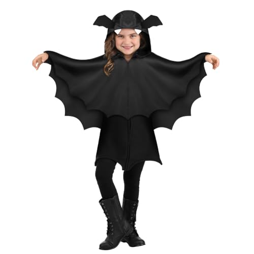 Aomig Schwarz Bat Cape Bat Costume Kids kurzer Fledermaus Umhang Kapuzenumhang Halloween Kostüm Fledermaus Kinder Mädchen Junge Faschingskostüme Karneval Cosplay Vampir Fledermaus Cape Kostüm 60*115cm von Aomig