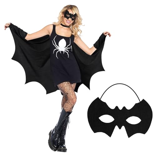 Aomig Schwarz Bat Cape Erwachsene Bat Costume Fledermaus Flügel Umhang Fledermaus Maske Halloween Kostüm-Mäntel Fledermaus Damen Herren Faschingskostüme Karneval Cosplay Vampir Fledermaus (100*160cm) von Aomig