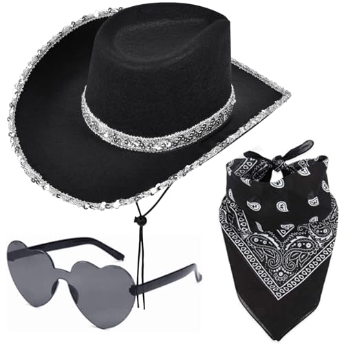 Aomig CowboyHut Fashion CowgrilHut Rockstar Randlose Hippie Herzförmige Brille Halstuch Wilder Westen Party Brillen Theaterstück Fasching Karneval Kostüm Mottoparty JGA Urlaub Herren Damen (A-Schwarz) Aomig CowboyHut Fashion CowgrilHut Rockstar Randlose Hippie Herzförmige Brille Halstuch Wilder Westen Party Brillen Theaterstück Fasching Karneval Kostüm Mottoparty JGA Urlaub Herren Damen (A-Schwarz) von Aomig