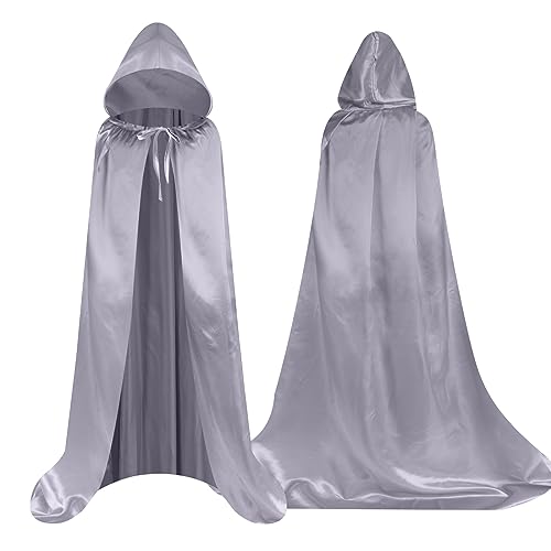 Aomig Sensenmann Kostüm Vampir Kostüm Kinder Jedi Mantel Halloween Umhang mit Kapuze für Junge Mädchen Mittelalter Umhang Halloween Kostüm Kinder für Party Karneval Cosplay Familienfeier(Silber-100cm) von Aomig