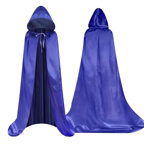 Aomig Sensenmann Kostüm Vampir Kostüm Kinder Jedi Mantel Halloween Umhang mit Kapuze für Junge Mädchen Mittelalter Umhang Halloween Kostüm Kinder für Party Karneval Cosplay Familienfeier (Blau-100cm) von Aomig