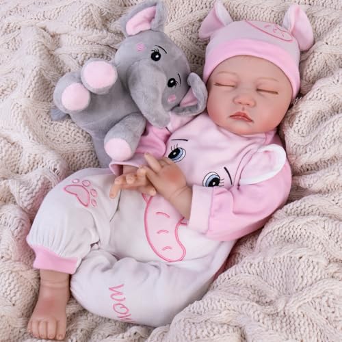 Aori Reborn Babypuppen Mädchen 55,9 cm Realistische Neugeborene Babypuppe Gewichtete Lebensechte Kleinkind Mädchen Puppe mit Elefant Overall und Spielzeug in Geschenkbox von Aori