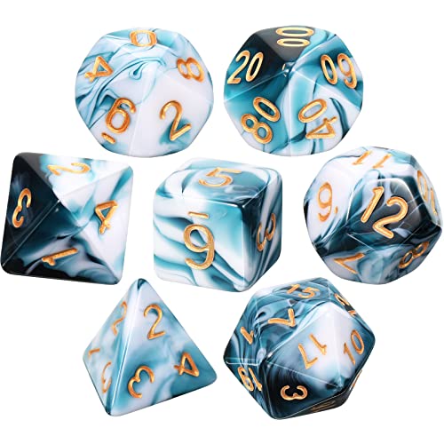 Aoriher 7 Stück Würfelset Polyedrisches Würfelset mit Schwarzem Beutel Kompatibel mit Dungeons and Dragons Set Rollenspiel Würfelset für Pathfinder Rollenspiel RPG (Klares Blau und Weiß) von Aoriher