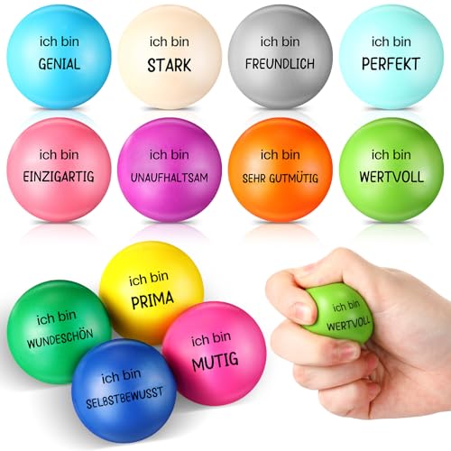 Aoriher 12 Stück Motivierende Stressbälle Helle Farben Schaum Stressabbau Bälle mit Inspirierenden Sprüche inspirierende Kleine Antistressball für Stressabbau für Linderung Ermutigung von Aoriher