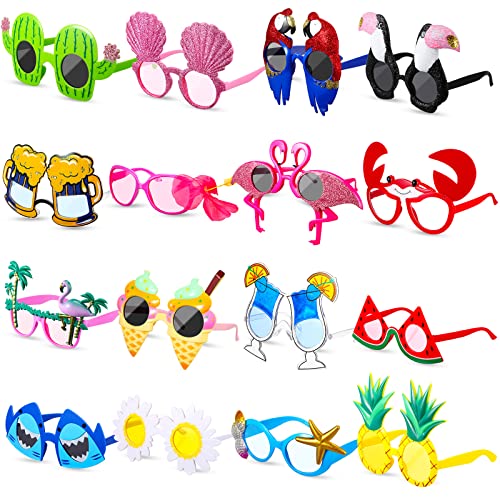 Aoriher 16 Paare Lustig Luau Party Sonnenbrille Hawaiianische Tropenbrille Ausgefallene Brillen Fotoautomat Requisiten für Erwachsene Geburtstag Sommer Strand Themenparty Dekoration von Aoriher