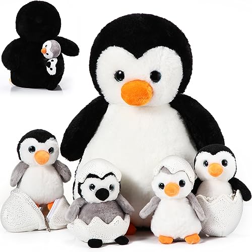 Aoriher 7 Stück Pinguin Plüschtier Set 14 Zoll Pinguin Mama und Plüschbabys mit 2 Eiern Eingewickelt in Weiches Süßes Pinguin Plüschtier für Kinder Schüler Schulanfang Klassenzimmer von Aoriher