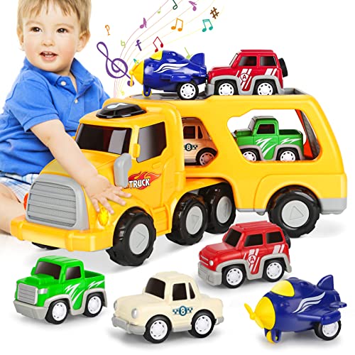 Kinder LKW Spielzeug Transporter für 2 3 4 5 Jahr mit Mini Hubschrauber, Autos, 5 in 1 Auto Spielzeug Geschenke ab 3 Jahr Jungen Mädchen Kinder von Aoskie