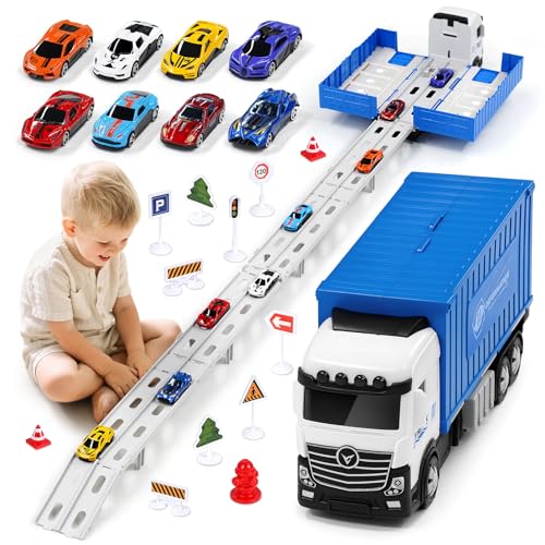Transport Truck Spielzeugautos für Jungen im Alter von 3, 4, 5, 6 Jahren, tragbares Rennbahn Truck Spielzeugauto mit 8 Rennautos, Transporter Fahrzeug Spielzeug Set für Kinder Transport Truck Spielzeugautos für Jungen im Alter von 3, 4, 5, 6 Jahren, tragbares Rennbahn Truck Spielzeugauto mit 8 Rennautos, Transporter Fahrzeug Spielzeug Set für Kinder von Aoskie