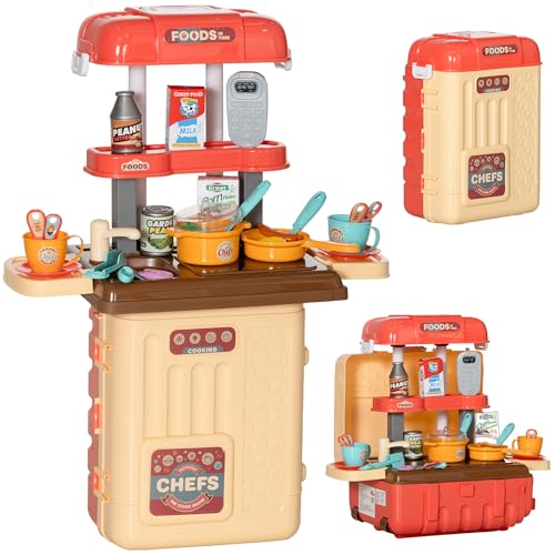 AIYAPLAY 36-teiliges 3-in-1 Kinderspiel mit Bestecktisch, Esstisch und Trolley, PP und ABS Küchenspielzeug, 48x26x64 cm, Mehrfarbig von Aosom Italy