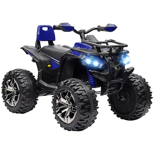 HOMCOM 12V Elektro Quad für Kinder 3-5 Jahre 3-8km/h, Elektroauto für Kinder mit Musik, MP3, USB, TF Karte, Scheinwerfer und Pedal, PP und Metall, 100x65x73 cm, Blau von Aosom Italy