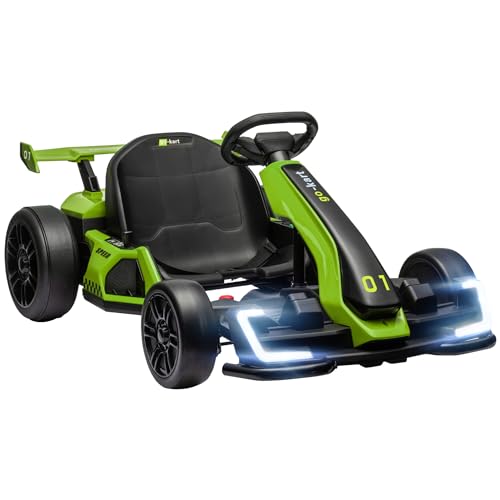 HOMCOM Elektrisches Go-Kart für Kinder 6-12 Jahre 24V 6-12km/h mit verstellbarem Sitz, 2 Motoren, Drift Go-Kart mit Hupe, Licht und Musik, Grün von Aosom Italy