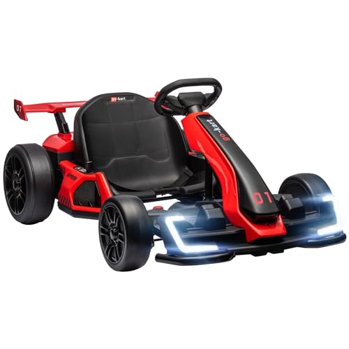 HOMCOM Elektrisches Go-Kart für Kinder 6-12 Jahre 24V 6-12km/h mit verstellbarem Sitz, 2 Motoren, Drift Go-Kart mit Hupe, Licht und Musik, Rot von Aosom Italy