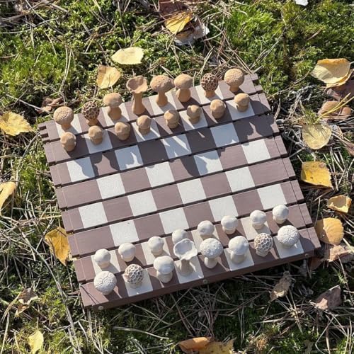 Magnetisches Waldpilzschach, 2025 Neues Botanik-Brettspiel mit Naturthema, kreatives und tragbares rollbares Schachspiel aus Holz, Pilzfiguren for Erwachsene, einzigartiges Thema Camping in der Wildni von Aosrioylt