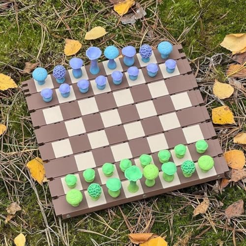 Magnetisches Waldpilzschach, 2025 Neues Botanik-Brettspiel mit Naturthema, kreatives und tragbares rollbares Schachspiel aus Holz, Pilzfiguren for Erwachsene, einzigartiges Thema Camping in der Wildni von Aosrioylt