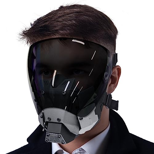 AOUTACC Cyberpunk Cosplay-Maske, Punk, Gothic, Cyber-Maske für Herren, Anti-Beschlag, abnehmbare Halbgesichtsmaske, futuristische Maske für Halloween, Party, Techwear, Musik, Festival, Zubehör von Aoutacc