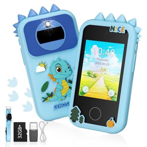 Aoykkii Kinder Smartphone, Dual-Kamera 1080P HD Touchscreen und Spielen mit 32G SD MP3, 2.8” Display Spielzeug Handy mit Musik und Spiel Kinder Handy (Dinosaurier) von Aoykkii