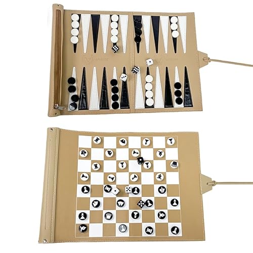 Apherin Rollbares Reise Backgammon, Schach, Dame 3 in 1– Doppelseitiges Teile-Design für Schach, APH-01 von Apherin