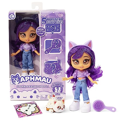 Aphmau Fashion Doll & Accessories Sparkle Edition, 5 Mystery Surprise Toys, Exclusive Glitter MeeMeows Mini Figure, Official Merch, 17.8 cm von Aphmau