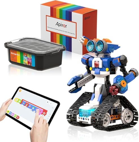 Apitor Roboter J Kreativer Roboterbaukasten mit Aufbewahrungsbox, 6-in-1 Programmierbare App Fernsteuerung Roboter/Tank STEM Lernspielzeug, Pädagogische Coding Geschenke für 7-8 8-12 Jahre alte Kinder von Apitor