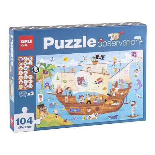 APLI Kids 17917 Piratenschiff Boot, Pirat Puzzle Observation, 104 Teile, bunt von APLI Kids