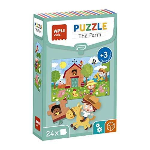 APLI Kids 18746 – Lehrreiches Puzzle Der Bauernhof ab 3 Jahren – 24 Teile à 7 x 7 cm von APLI Kids