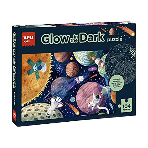 APLI Kids 18812 Sonnensystem 18812-Leuchtendes Puzzle Glow in The Dark-Modell Solar System-Neon Effekt, leuchtet im Dunkeln-104 Teile Größe 5 x 5 cm von APLI Kids