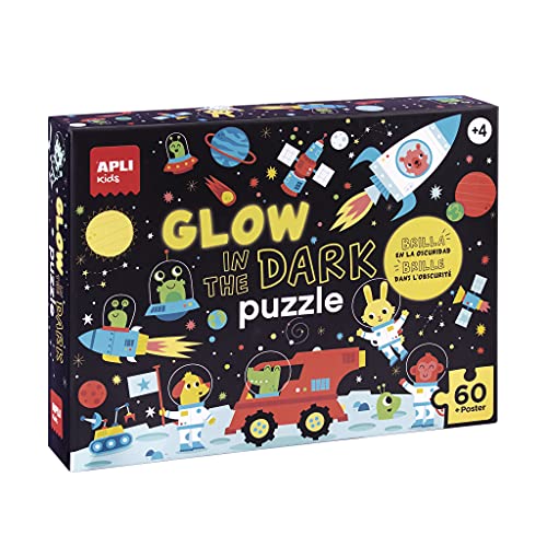 APLI Kids Sterne 18813 Fluoreszierendes Puzzle Glow in The Dark, Raummodell, Neon-Effekt, leuchtet im Dunkeln, 60 Teile, Größe 6 x 6 cm von APLI Kids