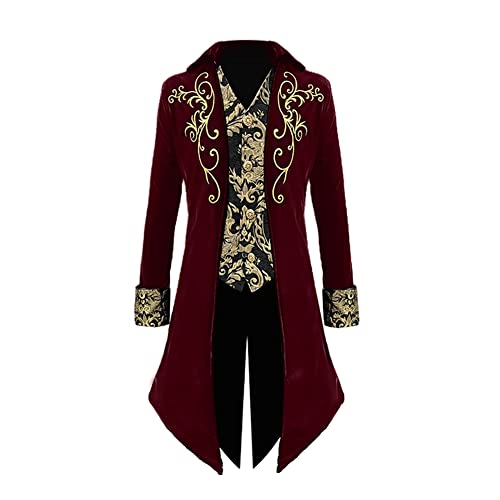 Apocrypha Herren Mittelalter Steampunk Frack viktorianischer Prinz Jacke Gehrock, Rot/Ausflug, einfarbig (Getaway Solids), XL von Apocrypha