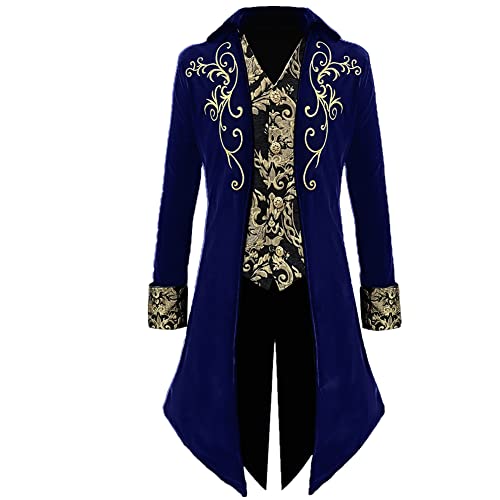 Apocrypha Herren Mittelalter Steampunk Frack Viktorianischer Prinz Jacke Gehrock, Blau, XXL von Apocrypha