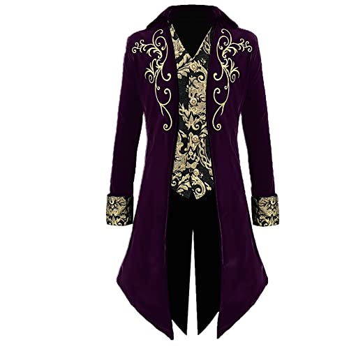 Apocrypha Herren Mittelalter Steampunk Frack viktorianischer Prinz Jacke Gehrock, Violett, 3XL von Apocrypha