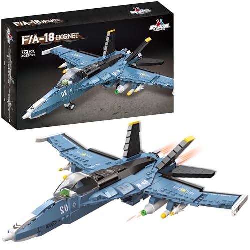 Apostrophe Spiele F/A-18 Hornisse Kampfjet Baustein Set- 772 Stück - Luftwaffe Jet Baustein Flugzeug Spielzeug für Kinder älter als 10 und Erwachsene - Kompatibel mit Allen Bausteinen von Apostrophe Games