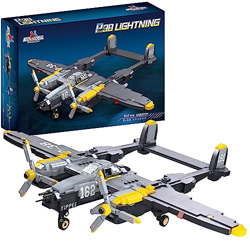 Apostrophe Games P-38 Lightning Flugzeugbaustein-Set - 937 Teile - Kampfflugzeugbau-Spielzeugset der Luftwaffe - Bausteinspielzeug für Kinder ab 10 Jahren und Erwachsene - Kompatibel mit Bausteinen von Apostrophe Games